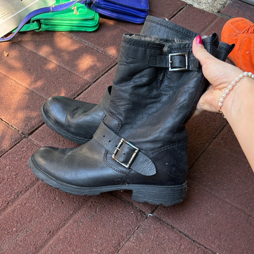 Topshop Black Buckle Combat Boots